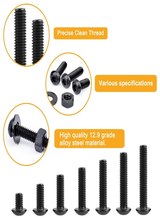 VIGRUE 305Pcs 1/4-20 Bolt and Nut Assortment Kit, 1/4-20 Black Button Head Socket Cap Screw Nuts Washers Kit, Assorted Allen Head Screws, Class 12.9 Alloy Steel - Image 3